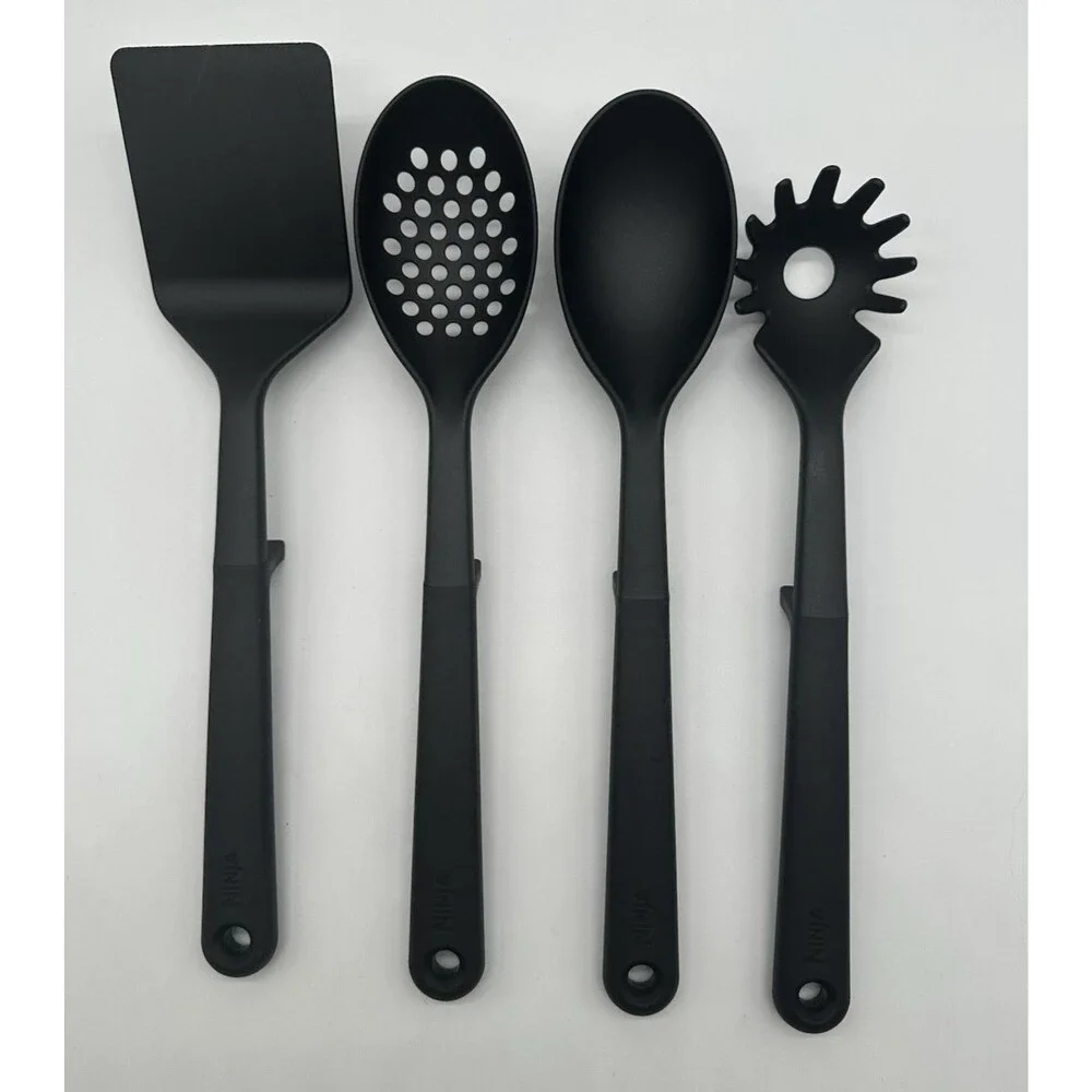 Ninja 4 Piece Cooking Utensil Set Black Spatula Spoon Slotted Spoon Pasta Fork